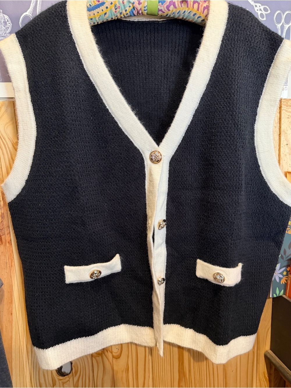 Cider Black and Cream Knit Button Vest